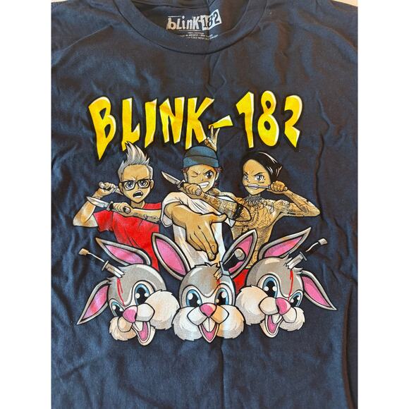 NWOT Hot Topic Blink 182 Band and Bunnies Blue Tee - Picture 2 of 4